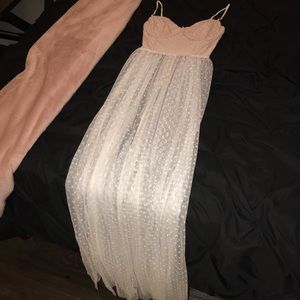 White Fox Bustier Top/Dress with Sheer White Train